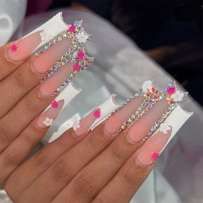 Decorative Press-On Nail Art Set with Floral and Gem Accents Acalora 1788496044