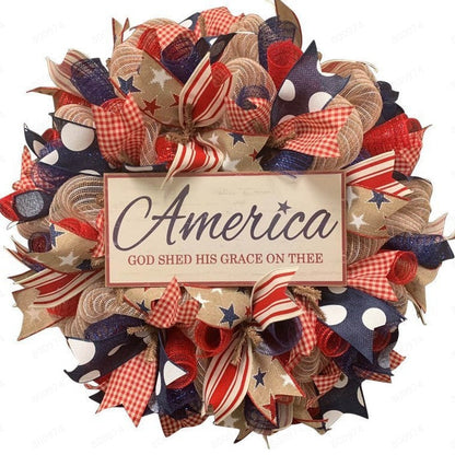 Unisex nan layered star wreath door decor with mixed ribbon bows and wooden accents Bowlift
