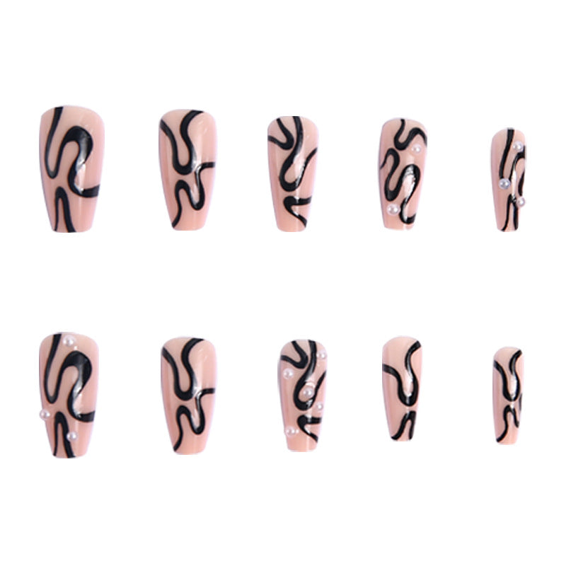 Artificial nail set with unique wave designs and glamorous accents Acalora