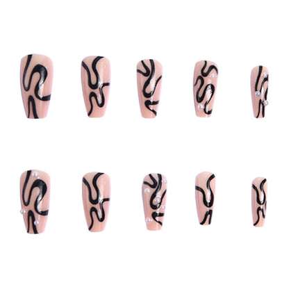 Artificial nail set with unique wave designs and glamorous accents Acalora
