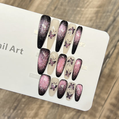 Artistic Butterfly-Embellished Press-On Nail Art Set Acalora