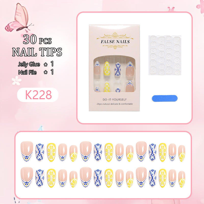Artificial nail set with creative lemon and flower patterns Acalora