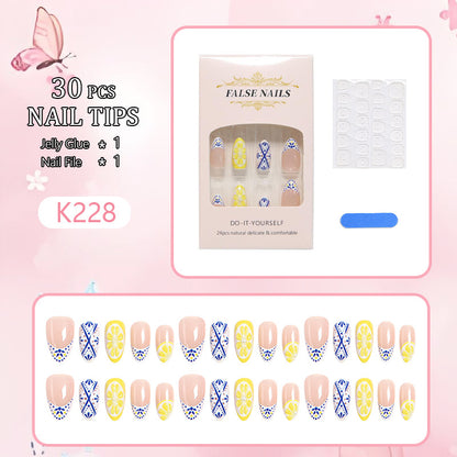 Artificial nail set with creative lemon and flower patterns Acalora