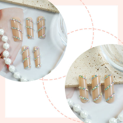Decorative Press-On Nail Set with Rhinestone Accents Acalora
