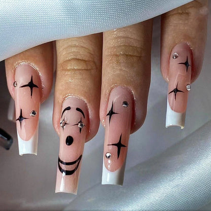 Artistic Press-On Nail Set with Unique Star and Graphic Designs Acalora