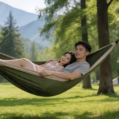 Ultralight portable parachute camping hammock with reinforced tree straps and ripstop nylon Bowlift