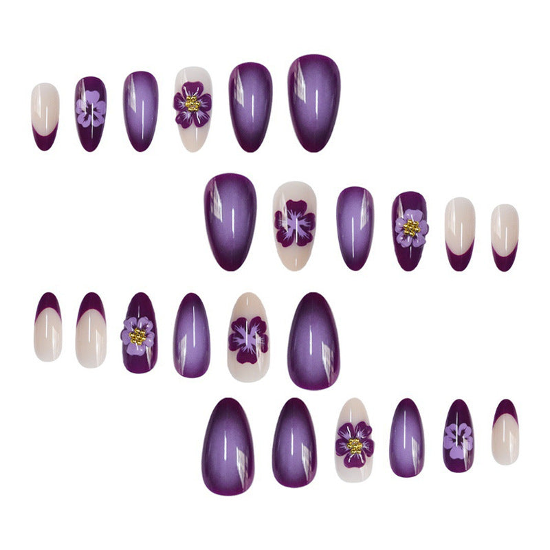 Artistic Floral Press-On Nails with 3D Accents Acalora
