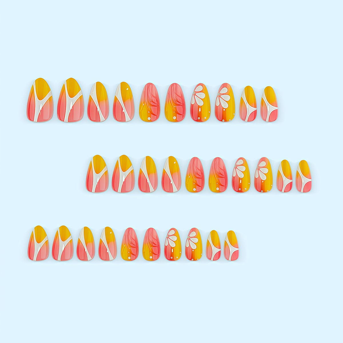 Artificial nails with floral design and elegant color gradients Acalora