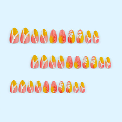Artificial nails with floral design and elegant color gradients Acalora