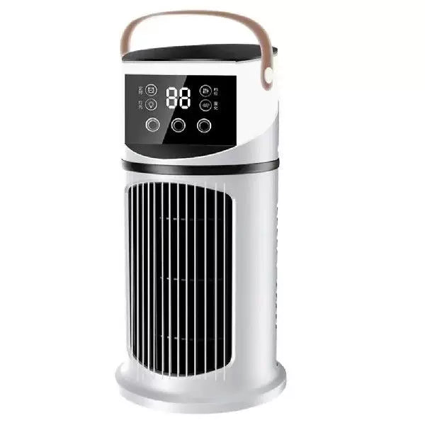 Unisex One Size rechargeable tower climate fan with Touch-LED control, integrated humidifying reservoir, and leather carrying handle Brehn