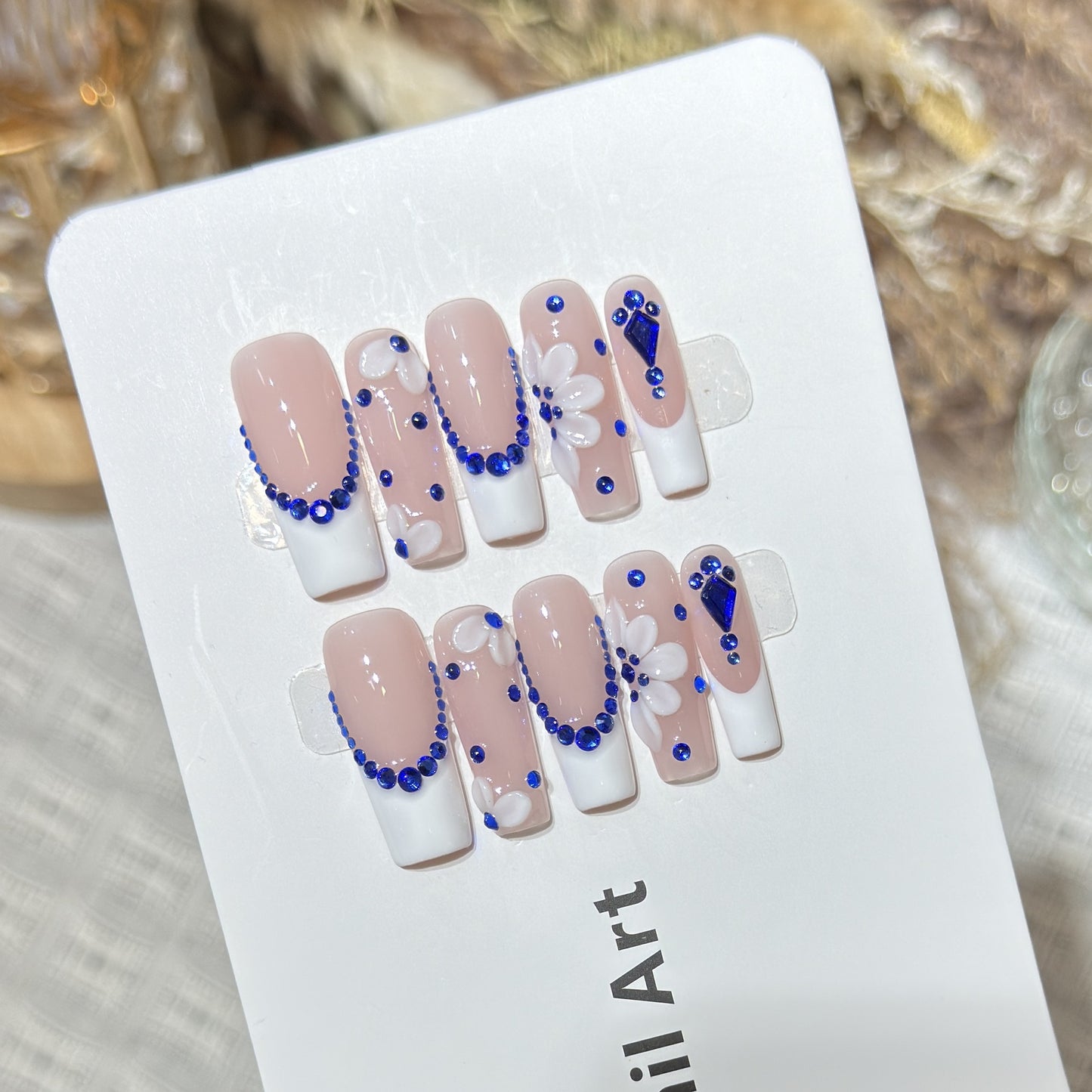 Decorative Press-On Nails with Floral and Gemstone Accents Acalora