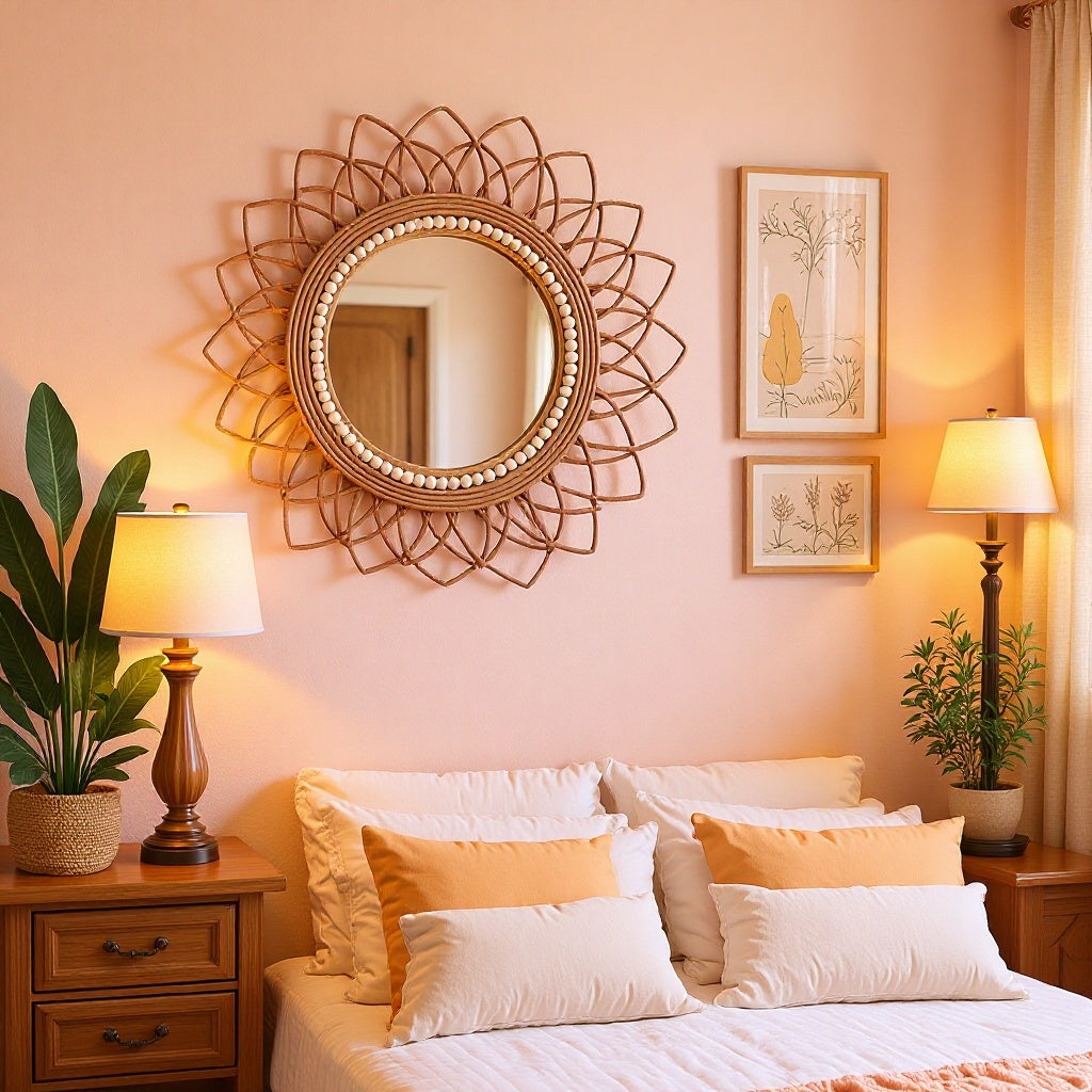 Decorative wall mirror with rattan frame Acalora