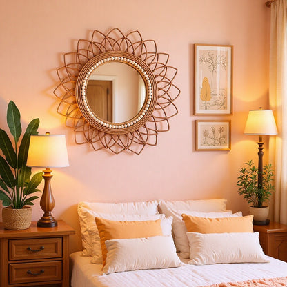 Decorative wall mirror with rattan frame Acalora