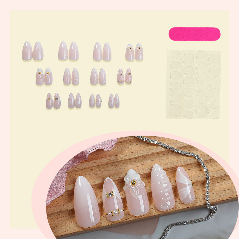 Decorative Nail Art Press-On Set with Floral and Gold Accents Acalora