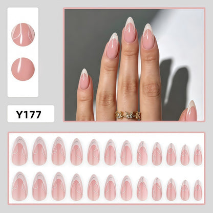 Artificial nails with elegant French design and curved accents Acalora