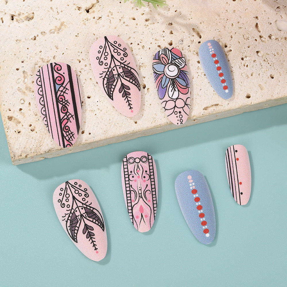 Creative Nail Art Set with Hand-Drawn Patterns Acalora