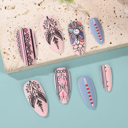 Creative Nail Art Set with Hand-Drawn Patterns Acalora