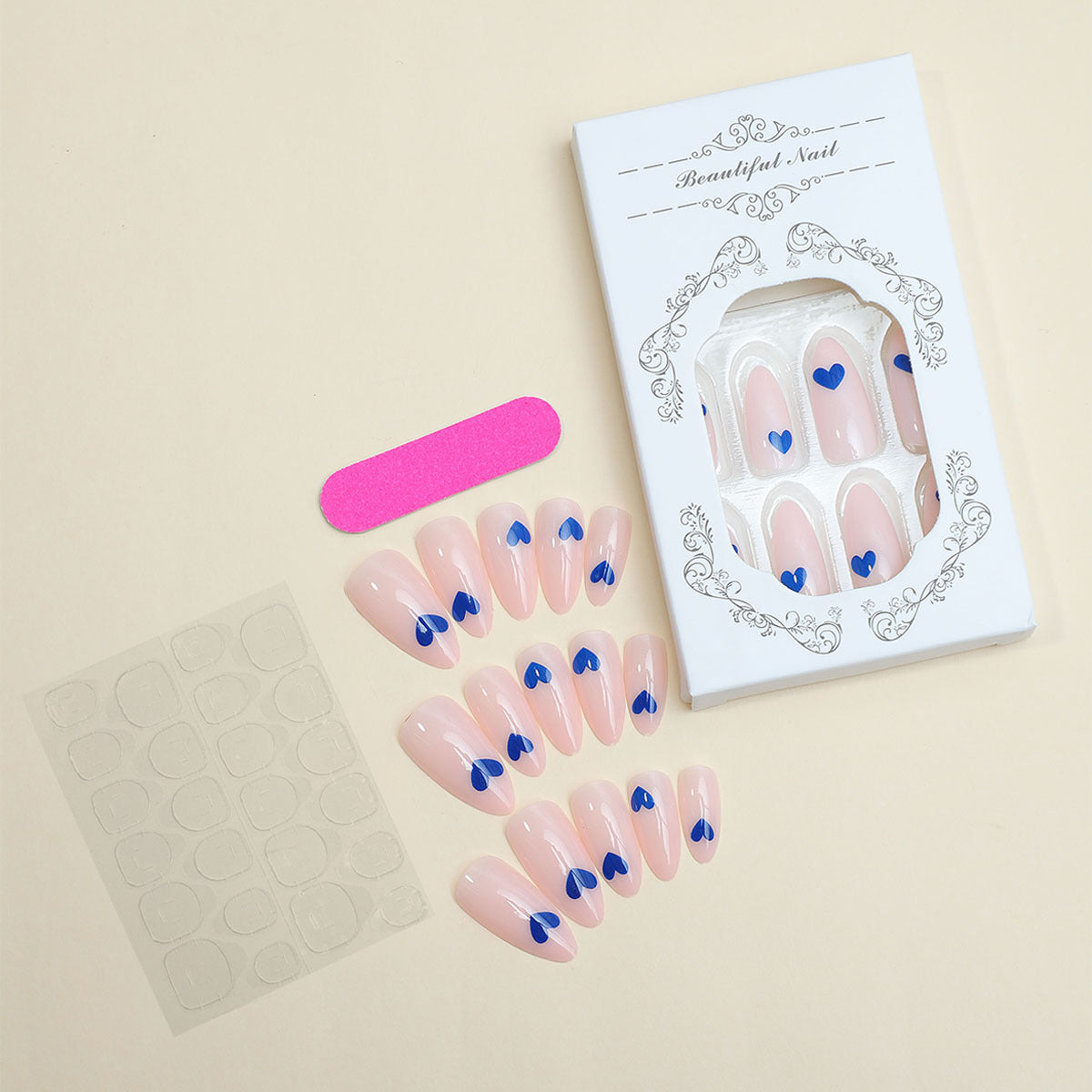 Heart-Embellished Press-On Nail Set Acalora