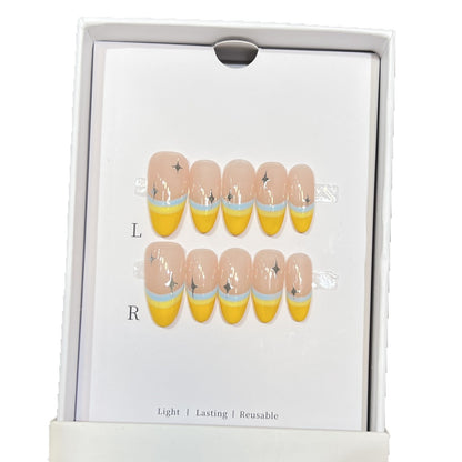 Stylish Press-On Nail Set with Unique Colorful Design Acalora