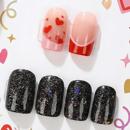 Creative artificial nails with heart design and glitter effects Acalora