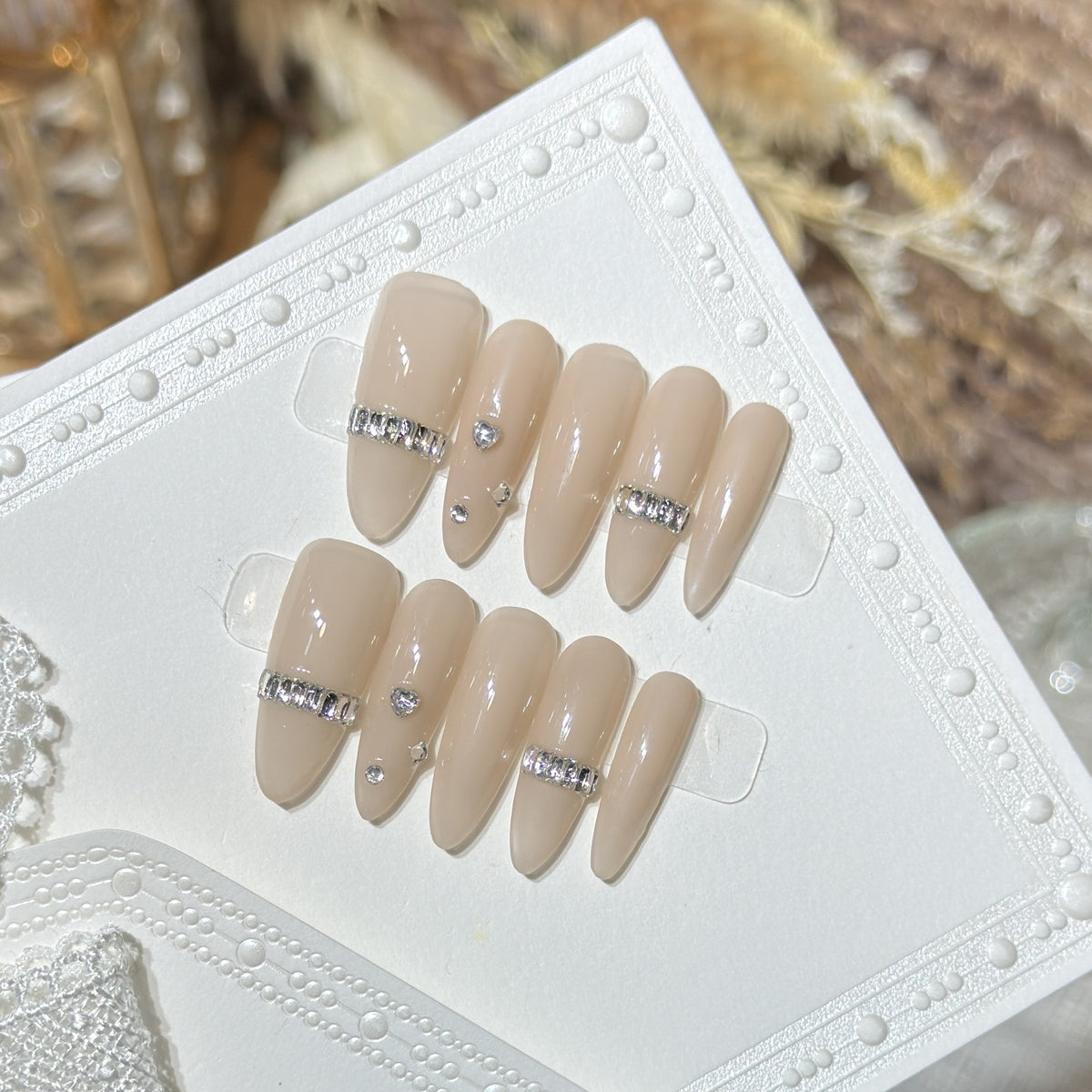Elegant Stiletto Press-On Nail Set with Diamond Accents Acalora