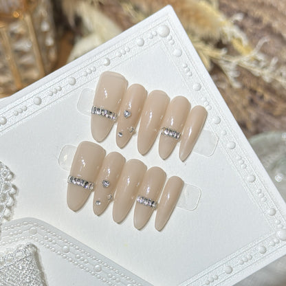 Elegant Stiletto Press-On Nail Set with Diamond Accents Acalora