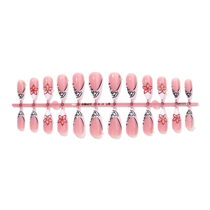 Decorative Press-On Nail Set with Floral and Geometric Accents Acalora