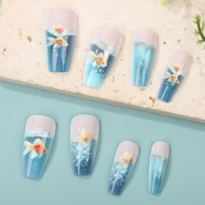 Creative artificial nails with underwater motif Acalora