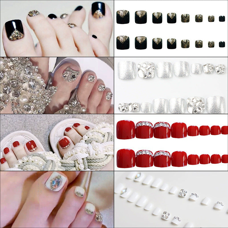 Premium Rhinestone-Embellished Press-On Toenail Set Acalora
