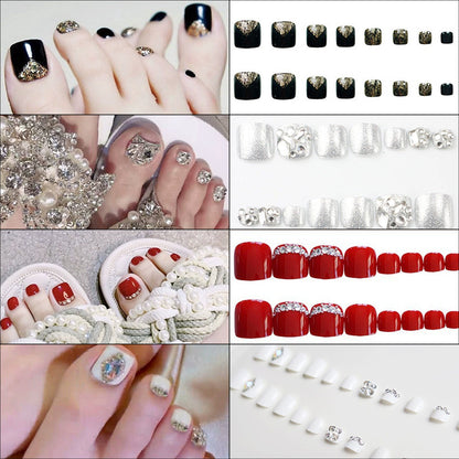 Premium Rhinestone-Embellished Press-On Toenail Set Acalora