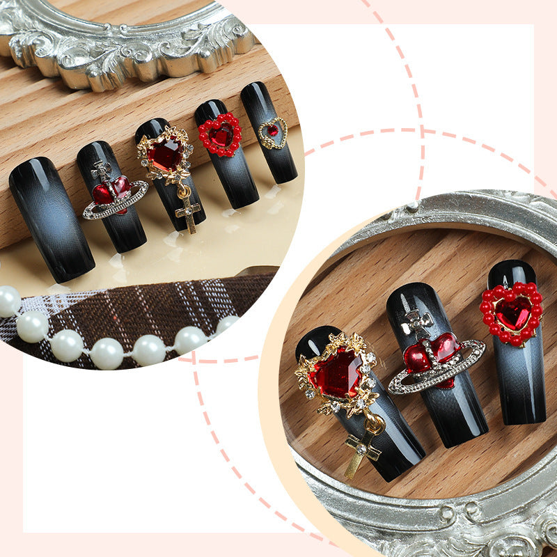 Decorative Nail Art Set with Heart and Gem Accents Acalora