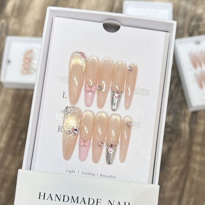 Handmade Press-On Nail Set with Decorative Accents Acalora