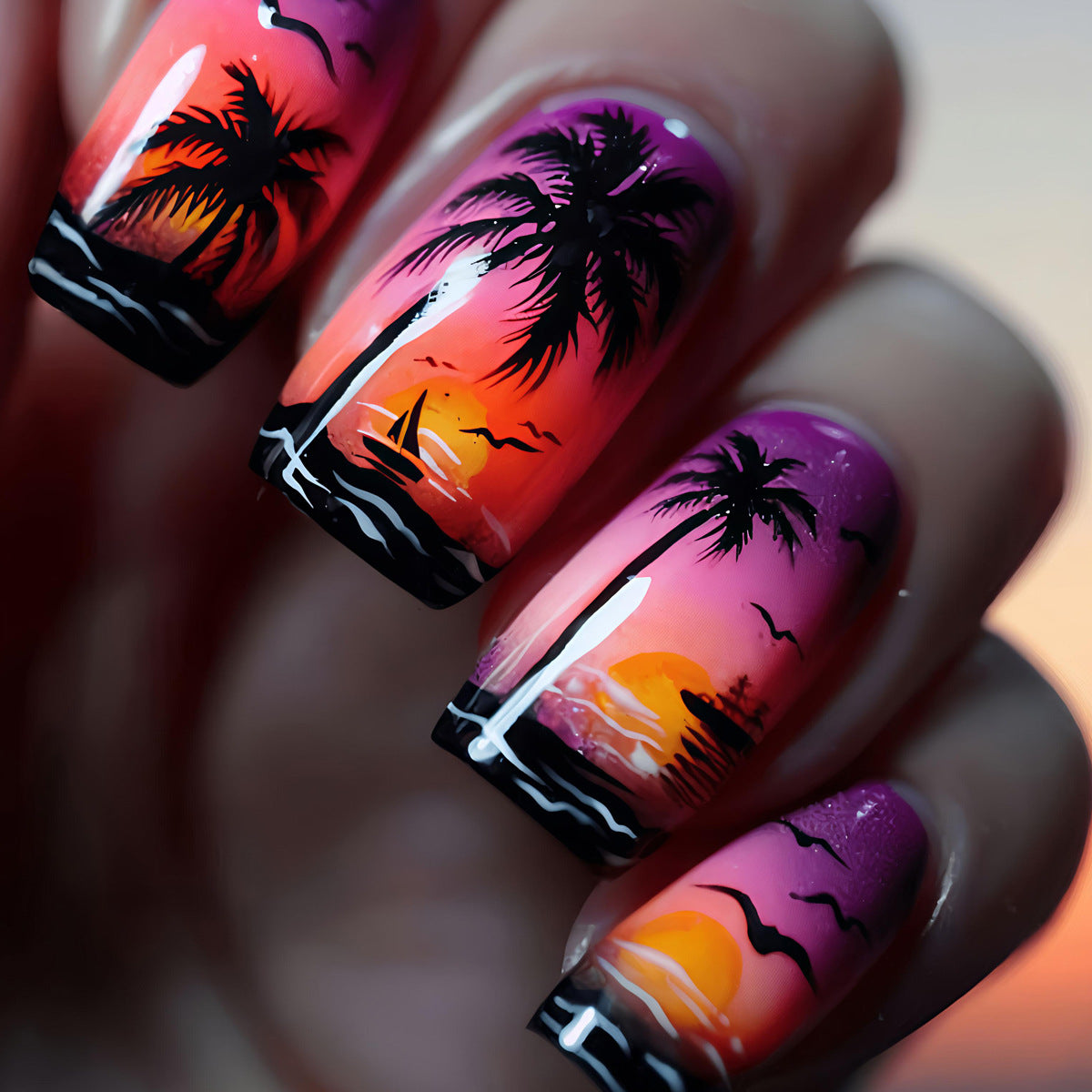 Artistic Sunset Beach Nail Art Acalora