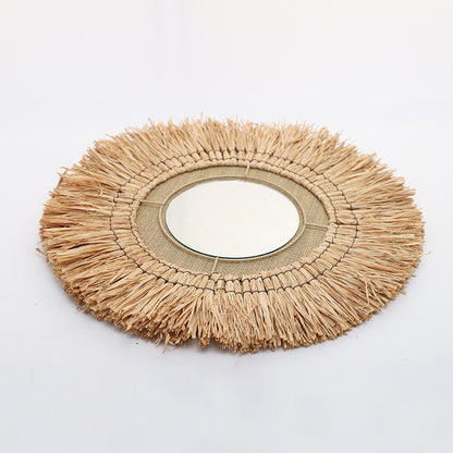 Decorative wall mirror with natural rattan frame Acalora