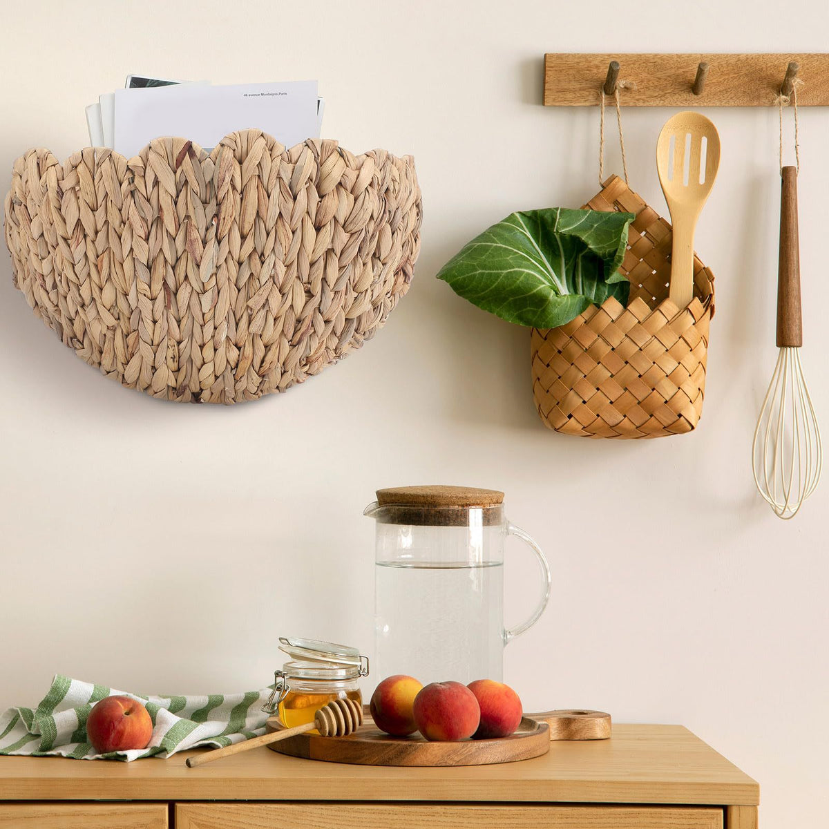 Handwoven decorative basket with wave pattern Acalora