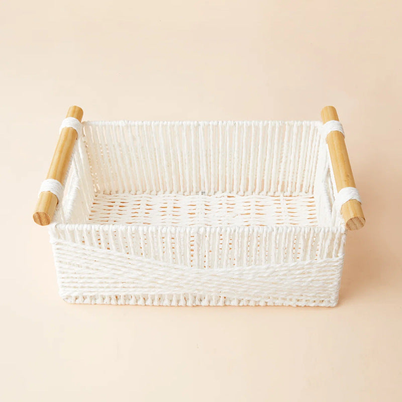 Handwoven Storage Basket with Wooden Handles Acalora