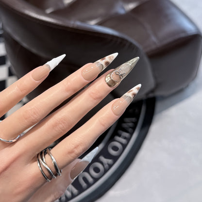 Decorative Stiletto Press-On Nail Art Set with Unique Design Elements Acalora