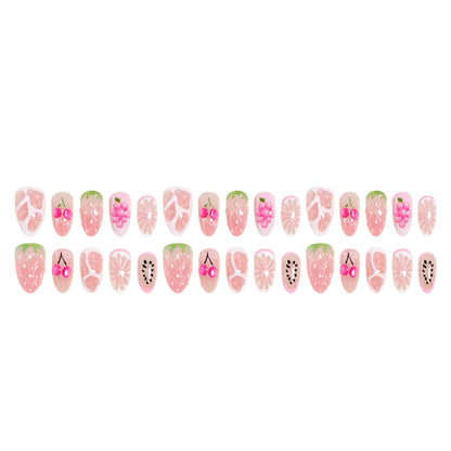Art nail set with fruity patterns and glamorous accents Acalora
