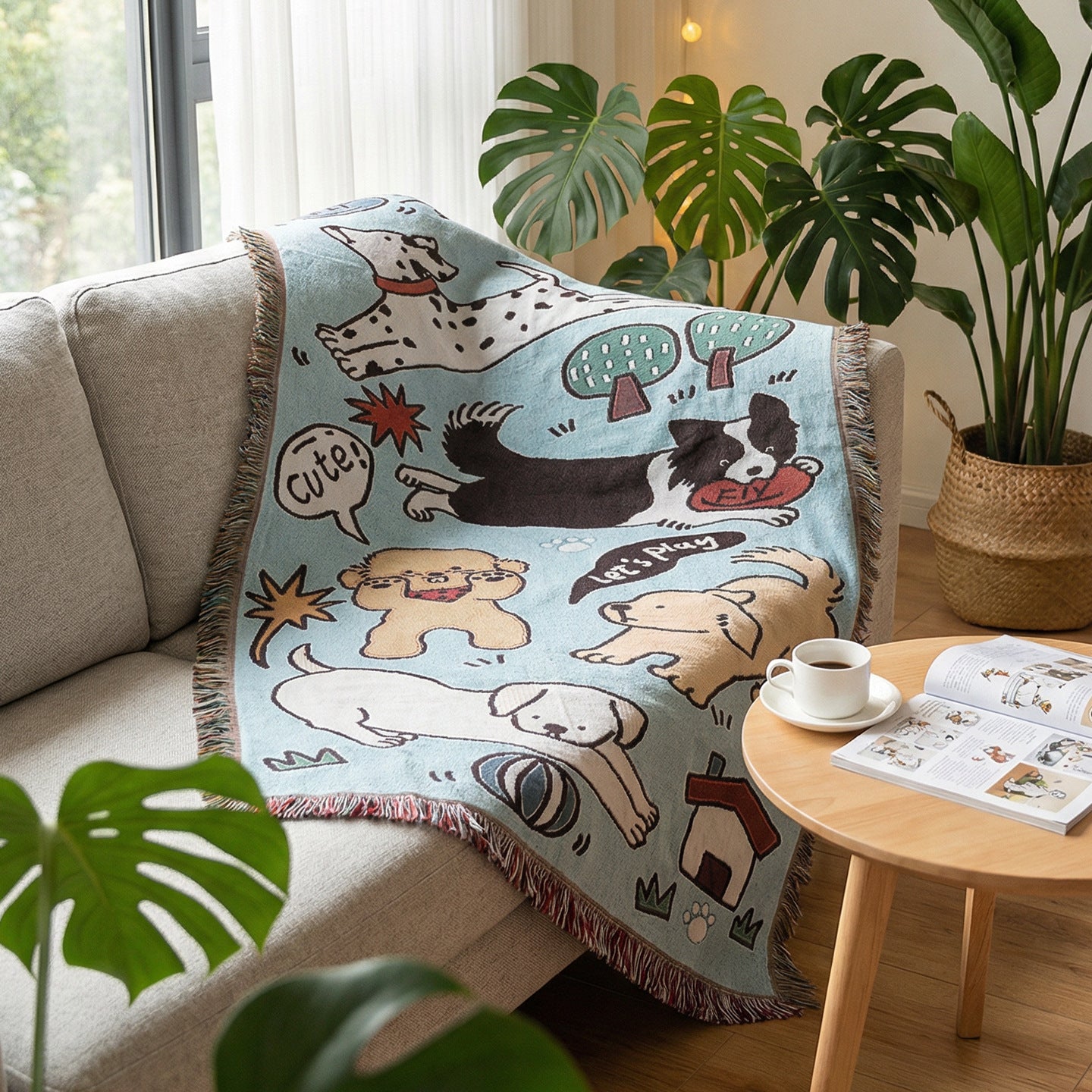 Playful Dog-Themed Throw Blanket
