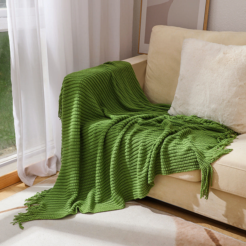 Textured Fringe Knit Throw Blanket