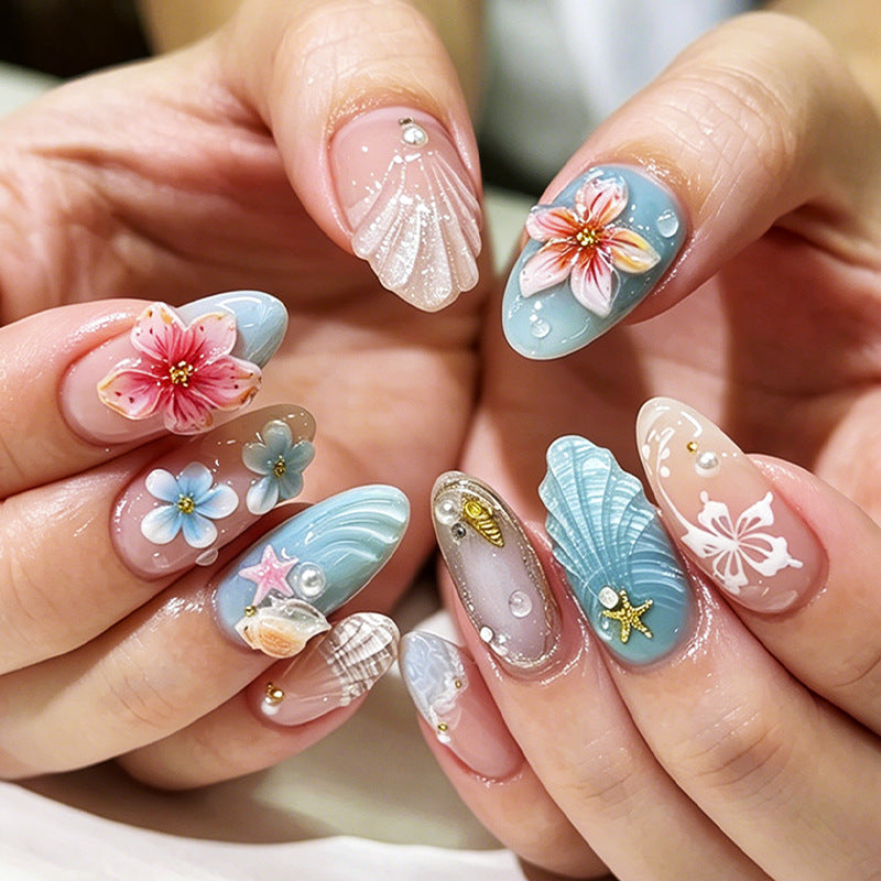 Artistic Ocean-Themed Press-On Nail Set Acalora