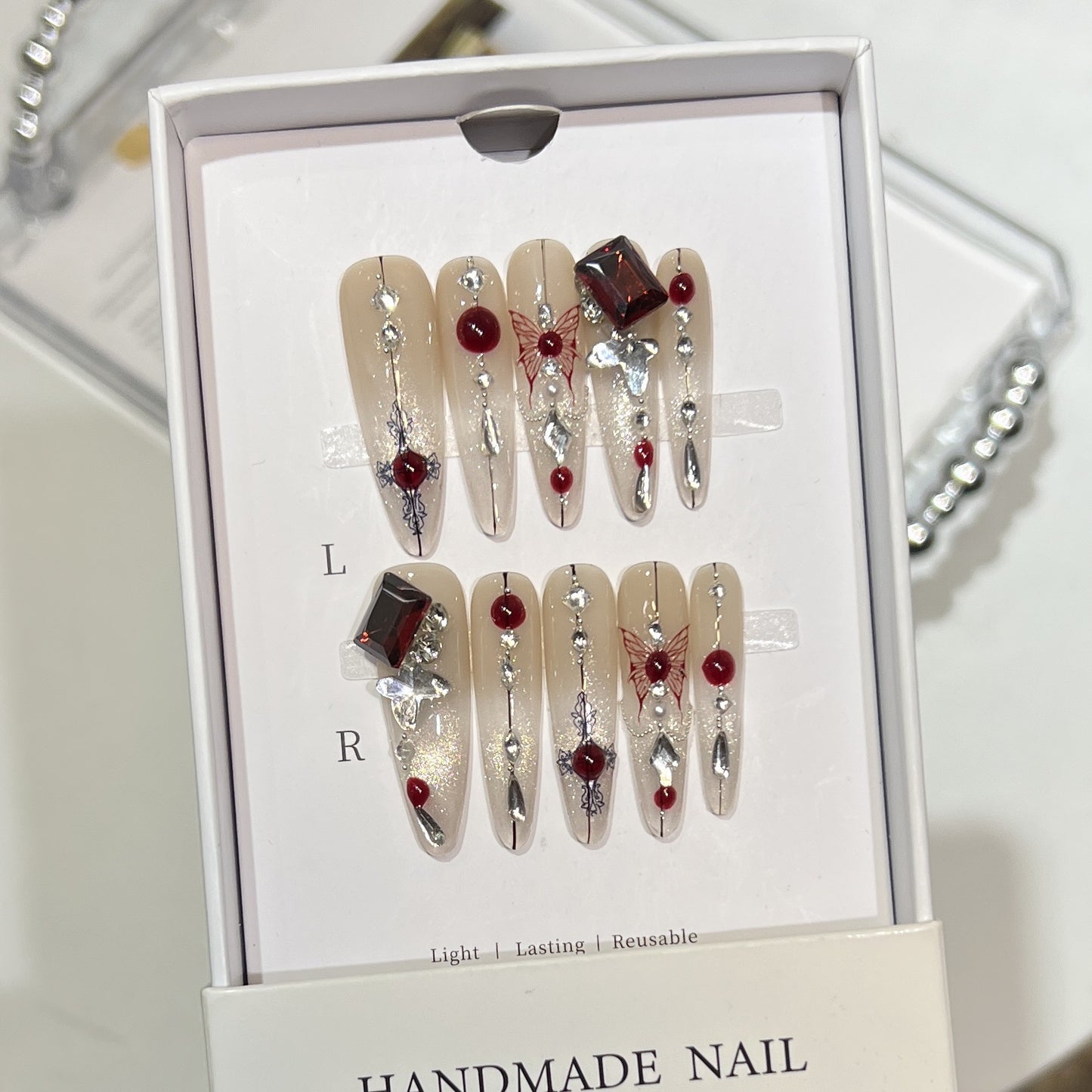 Artistic Floral Embellished Press-On Nail Set Acalora