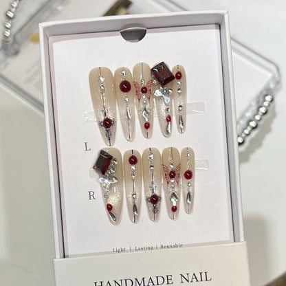 Artistic Floral Embellished Press-On Nail Set Acalora