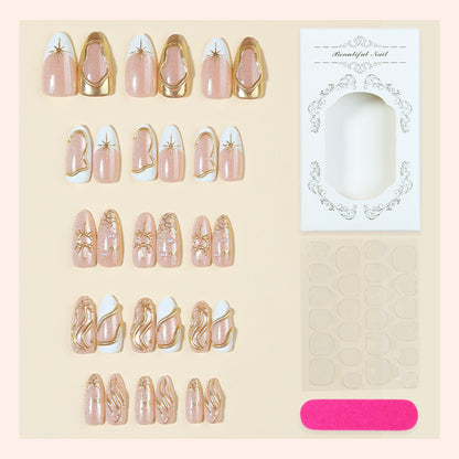 Decorative Press-On Nail Art Set with Elegant Gold Accents Acalora 1788495840