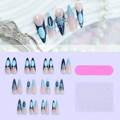 Decorative Press-On Nail Art Set with Elegant Ombre and Floral Designs Acalora