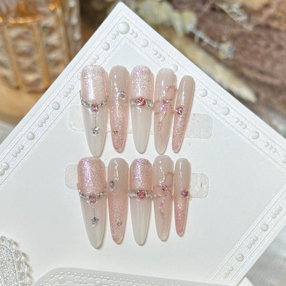 Glamorous Stiletto Press-On Nail Art Set with Sparkling Rhinestones Acalora