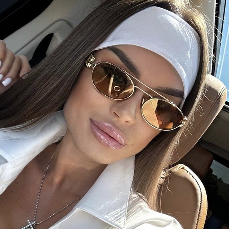 Women's elegant oval sunglasses with luxurious metal frame Karnz