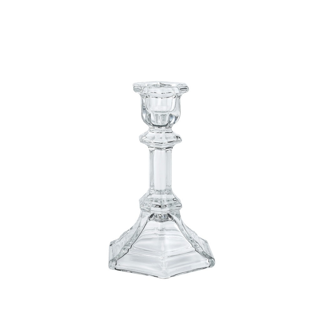 Pressed Crystal-Style Ribbed Glass Taper Candle Holder Acalora