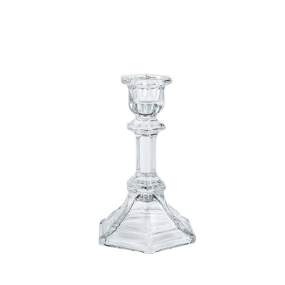 Pressed Crystal-Style Ribbed Glass Taper Candle Holder Acalora