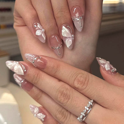 Decorative Press-On Nail Art Set with Butterfly Accents Acalora